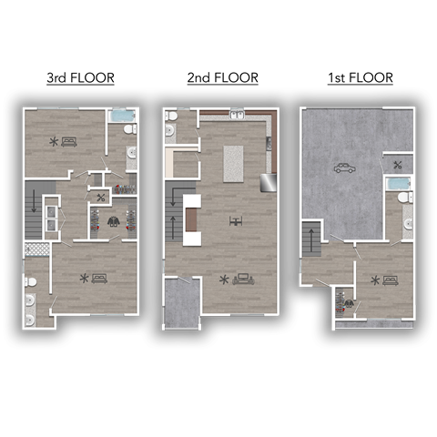 Floor plan for 3 beds, 3.5 baths, 1687 sqft